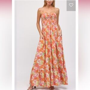 NWT FATE BRAND BOUTIQUE WOMENS ROUCHED BODDICE MAXI DRESS FLORAL PRINT HALTER